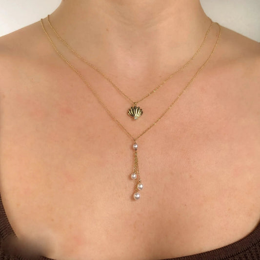 14K Gold Diamond Pearl Necklace