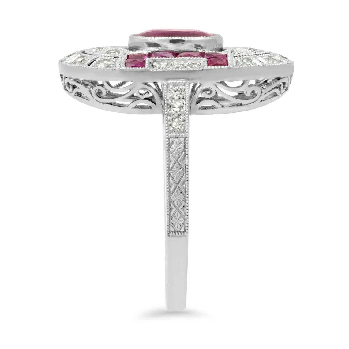 Art Deco Ruby Diamond Platinum Oval Ring Antique Inspired Natural