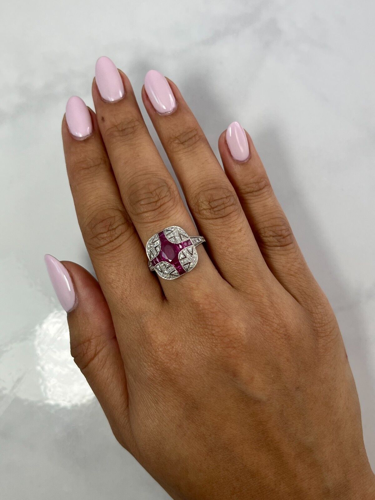 Art Deco Oval Ruby Diamond Ring
