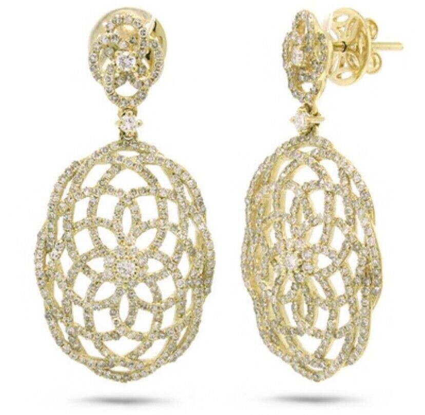 14K Yellow Gold 2.18 CT Antique Inspired Diamond Lace Earrings