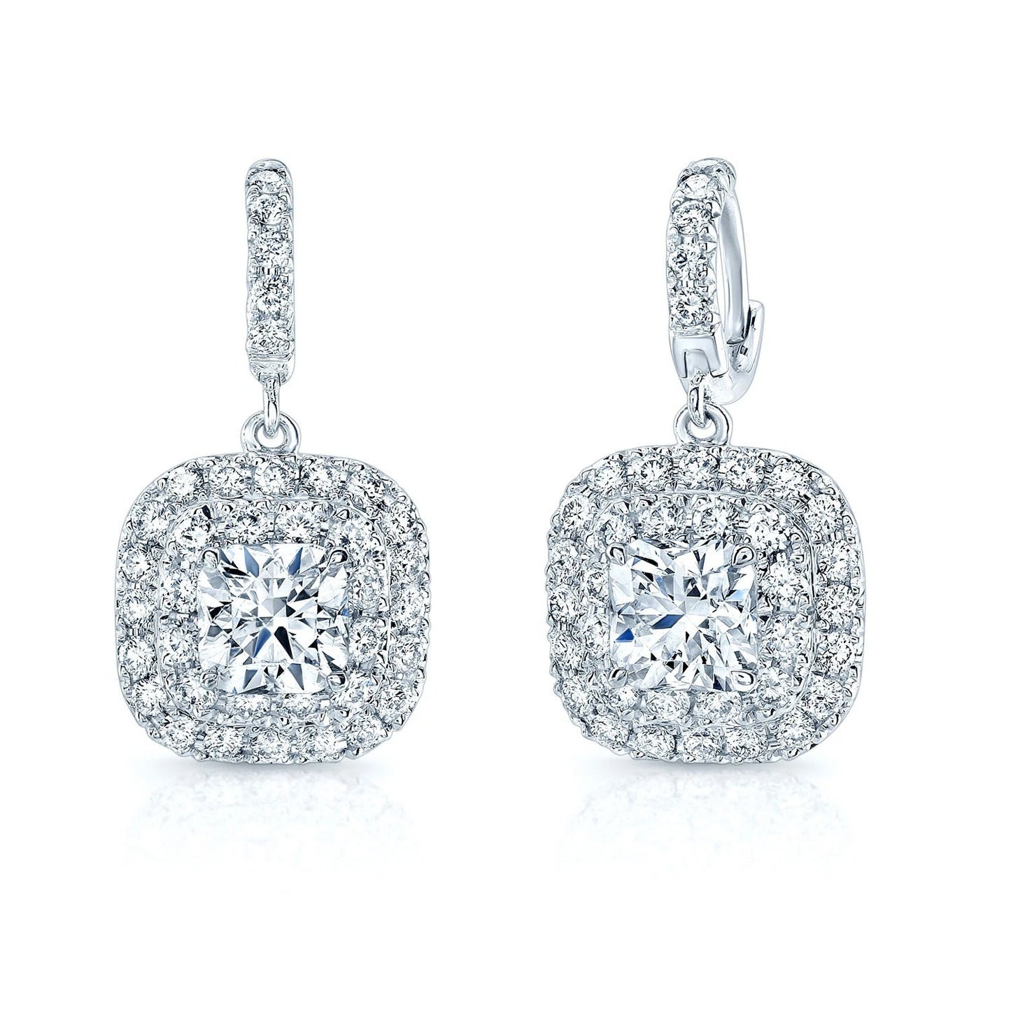 Cushion Cut Diamond Earrings 18K White Gold 2.36 TCW Certified Natural