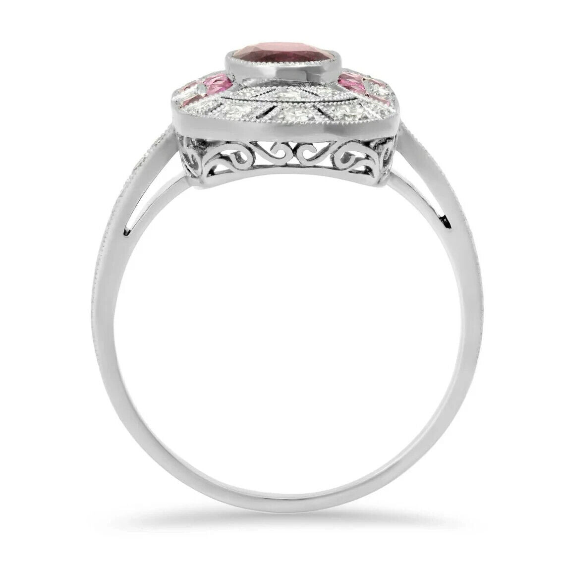 Art Deco Ruby Diamond Platinum Oval Ring Antique Inspired Natural