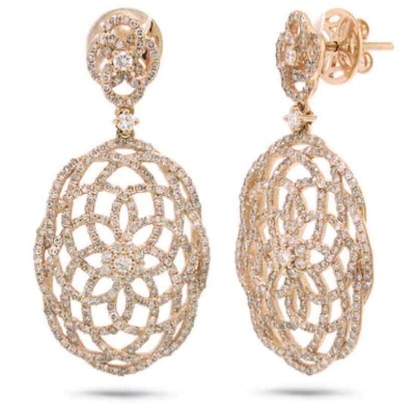 14K Rose Gold 2.18 CT Antique Inspired Diamond Lace Earrings