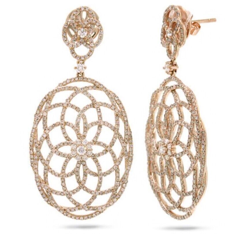 14K Rose Gold 2.58 CT Antique Inspired Diamond Lace Earrings