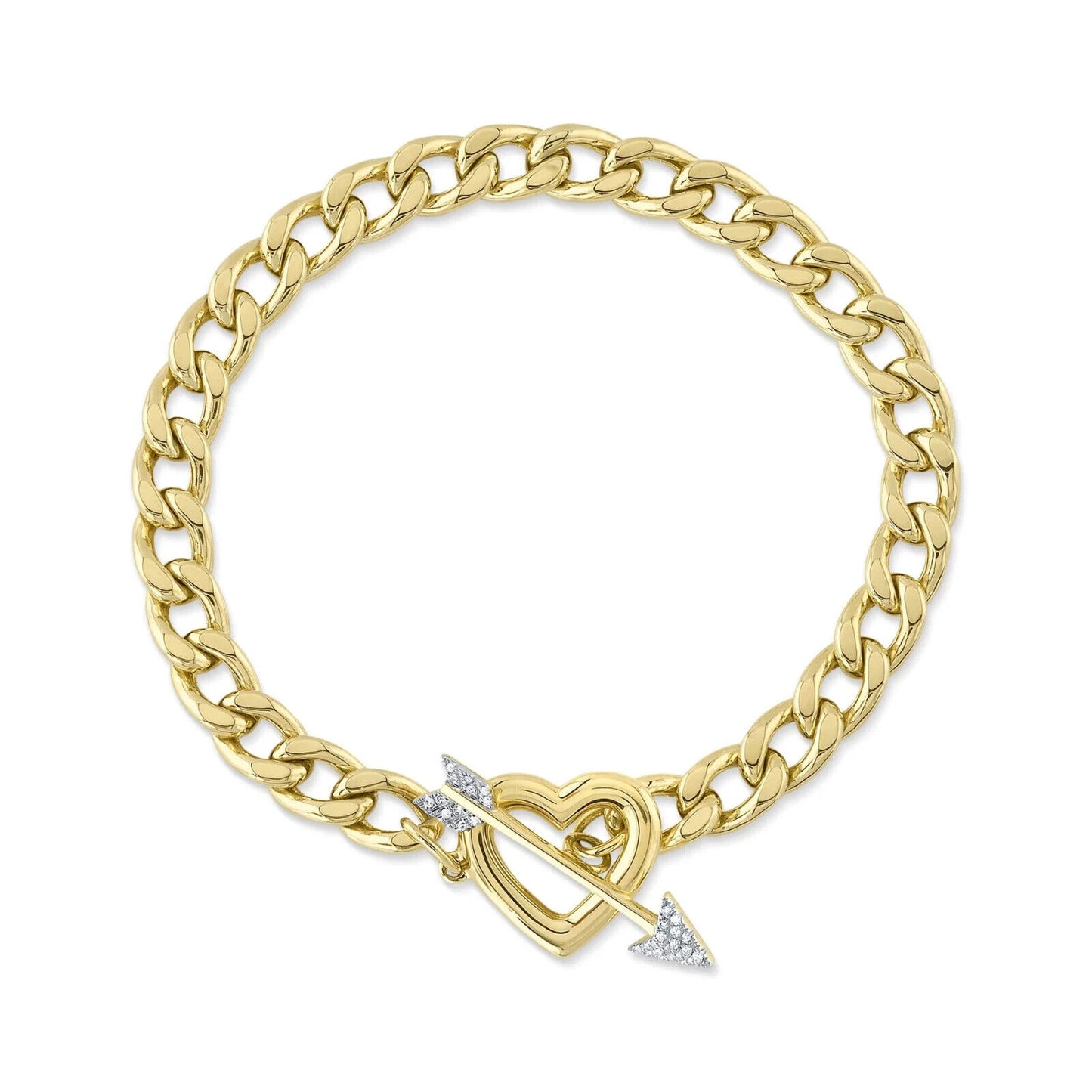 14K Gold Diamond Heart Arrow Link Bracelet