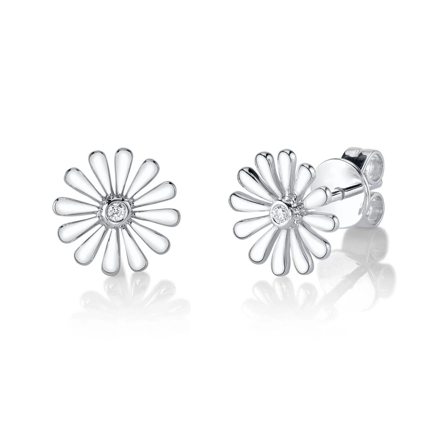 14K Gold 0.02 CT Diamond Flower Stud Earrings