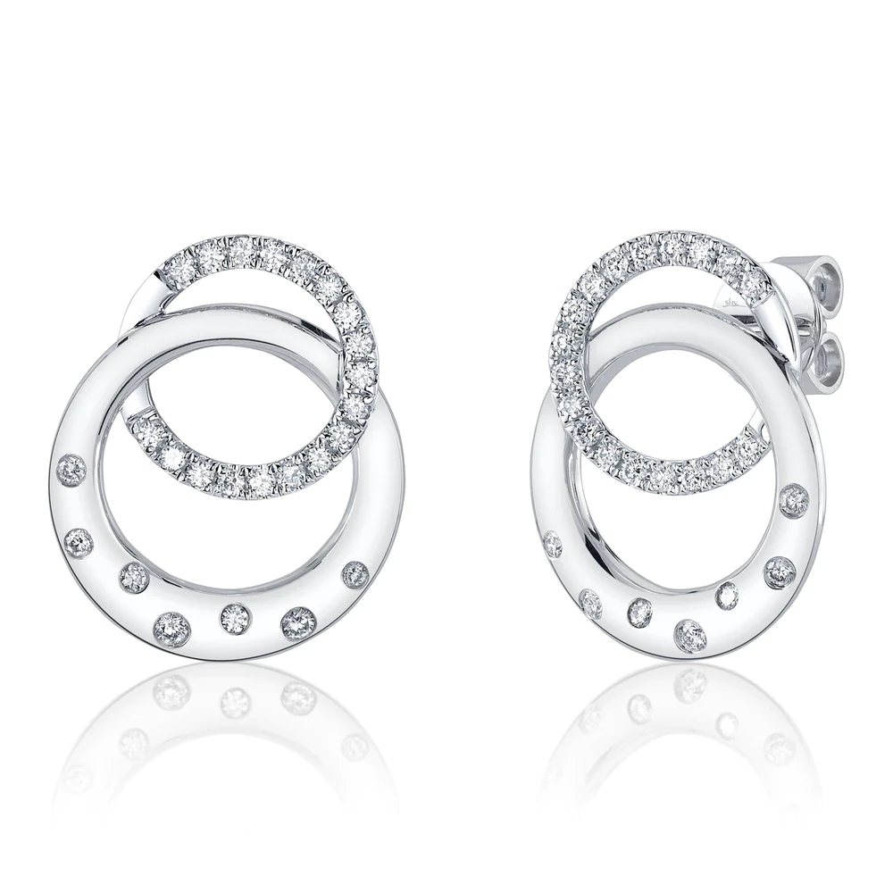 14K Gold Diamond Circle Earrings