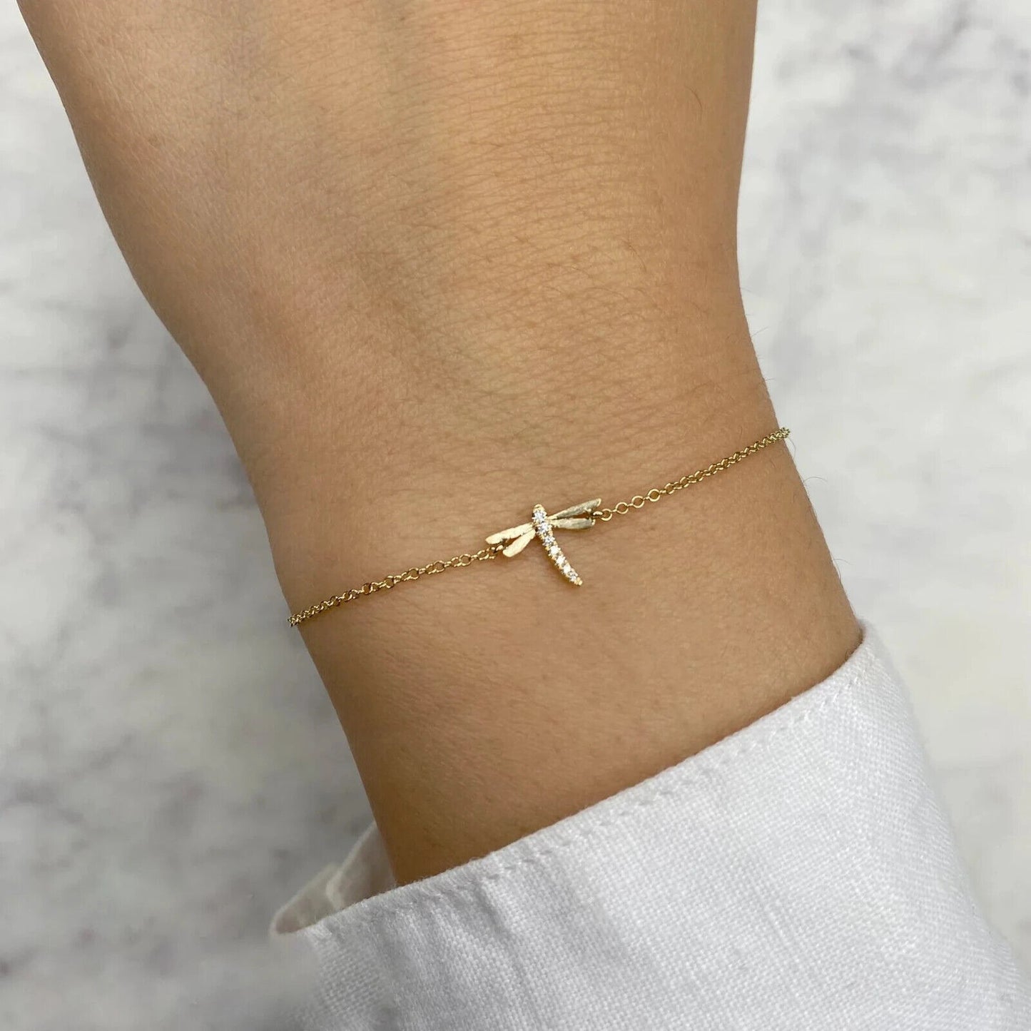 14K Gold Diamond Dragonfly Bracelet