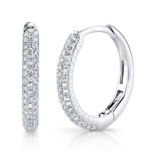 14K White Gold Diamond Pave Hoops Earrings 0.21 CT