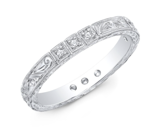 14K Gold Diamond Paisley Carved Ring