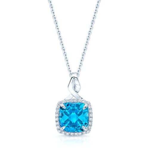 14K Gold 4.02 CT Blue Topaz Diamond Necklace