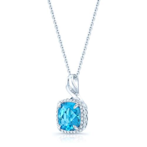14K Gold 4.02 CT Blue Topaz Diamond Necklace