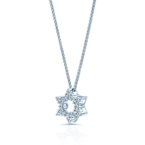 18K Gold 0.30 CT Diamond Star Of David Necklace