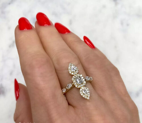 14K Gold 1.46 CT Diamond Emerald Marquise Ring