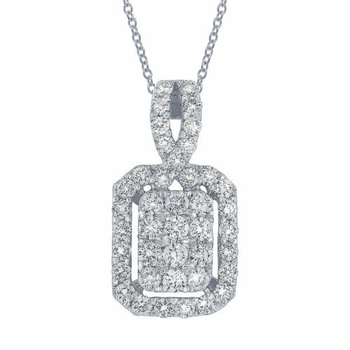 18K Gold 0.71 CT Diamond Rectangular Pendant Necklace