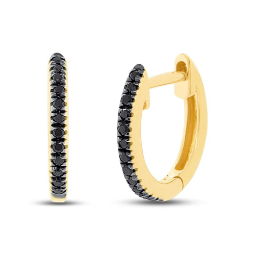 14K Gold Diamond Black Huggie Earrings