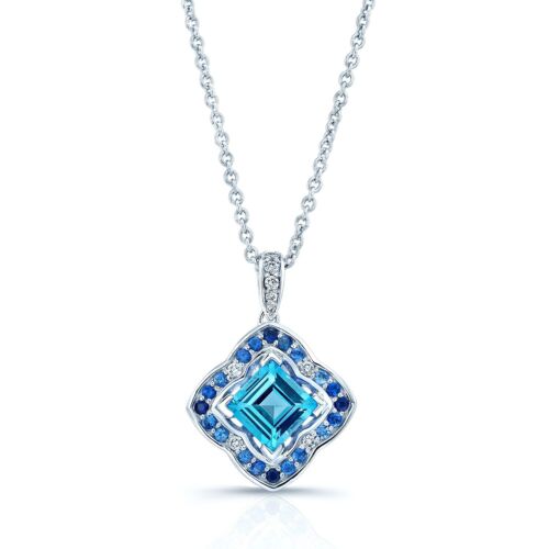14K Gold 1.88 CT Blue Topaz Sapphire Diamond Necklace