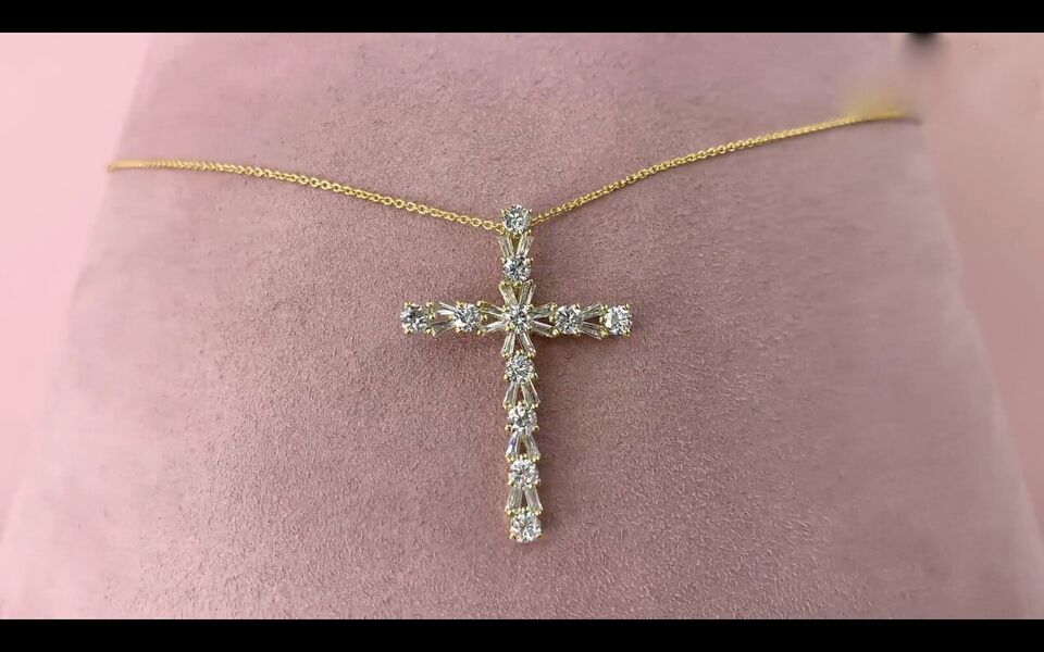 14K Gold Diamond Cross Necklace