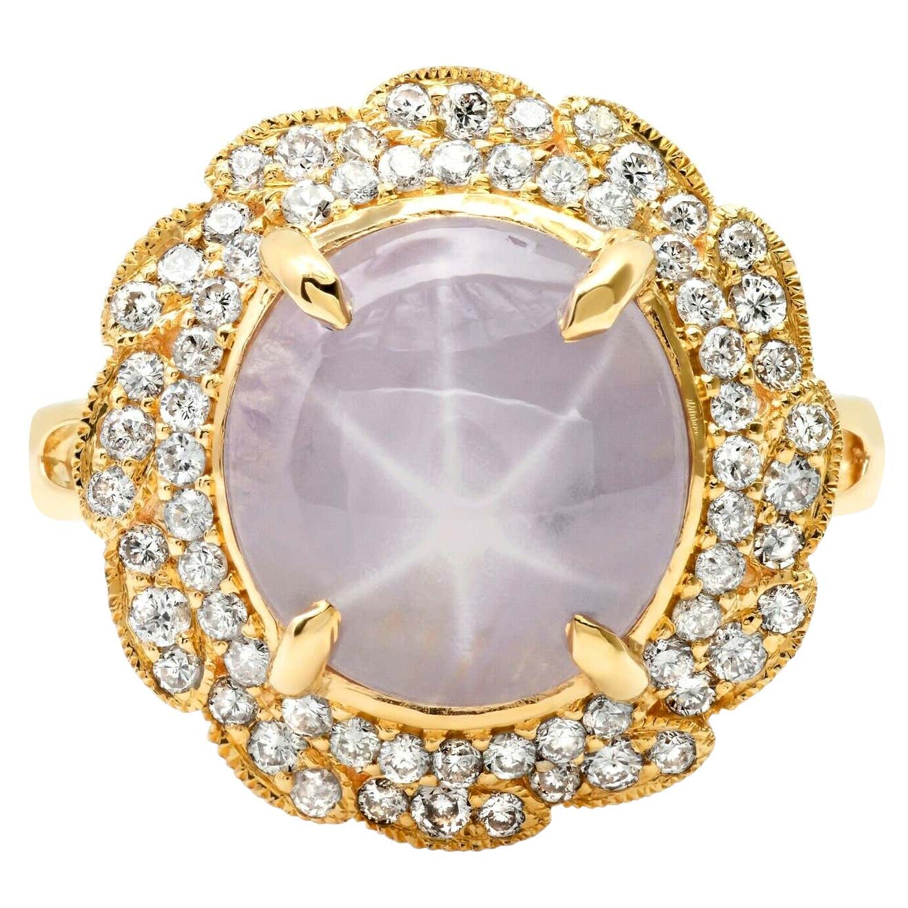 7.14 TCW Gold Star Asterism Center Sapphire Diamond Engagement