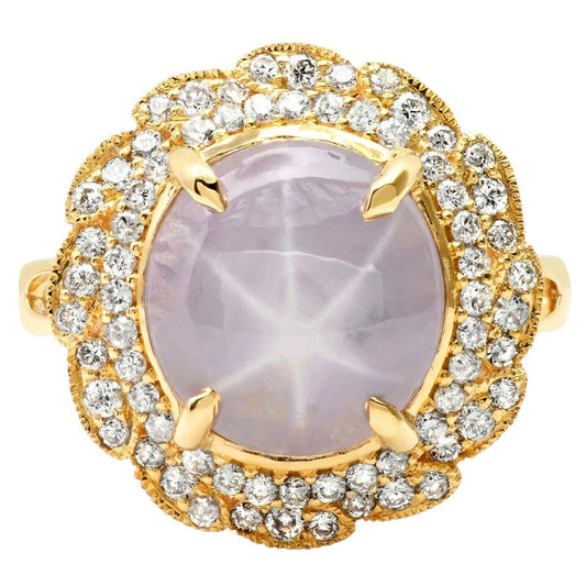 7.14 TCW Gold Star Asterism Center Sapphire Diamond Engagement