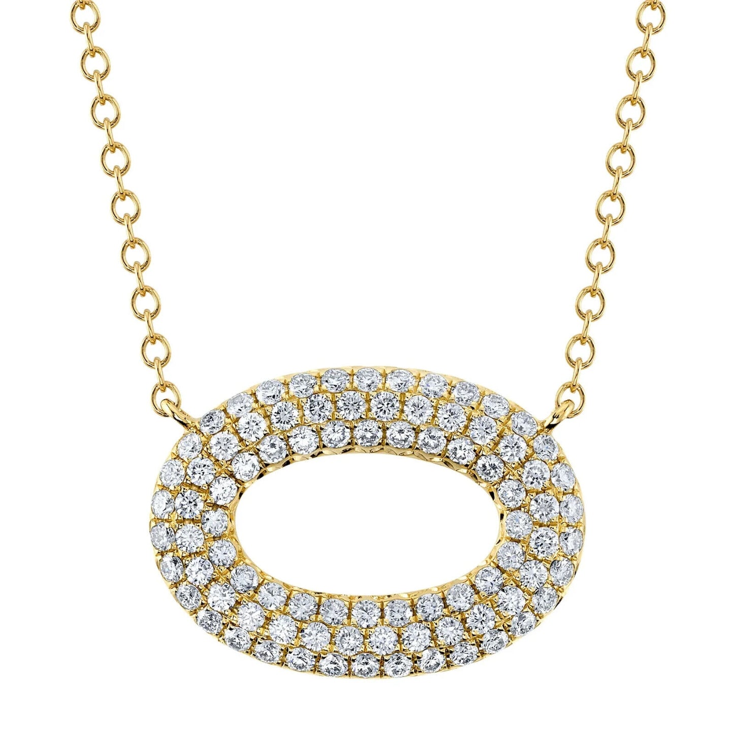 14K Gold Oval Halo Diamond Necklace