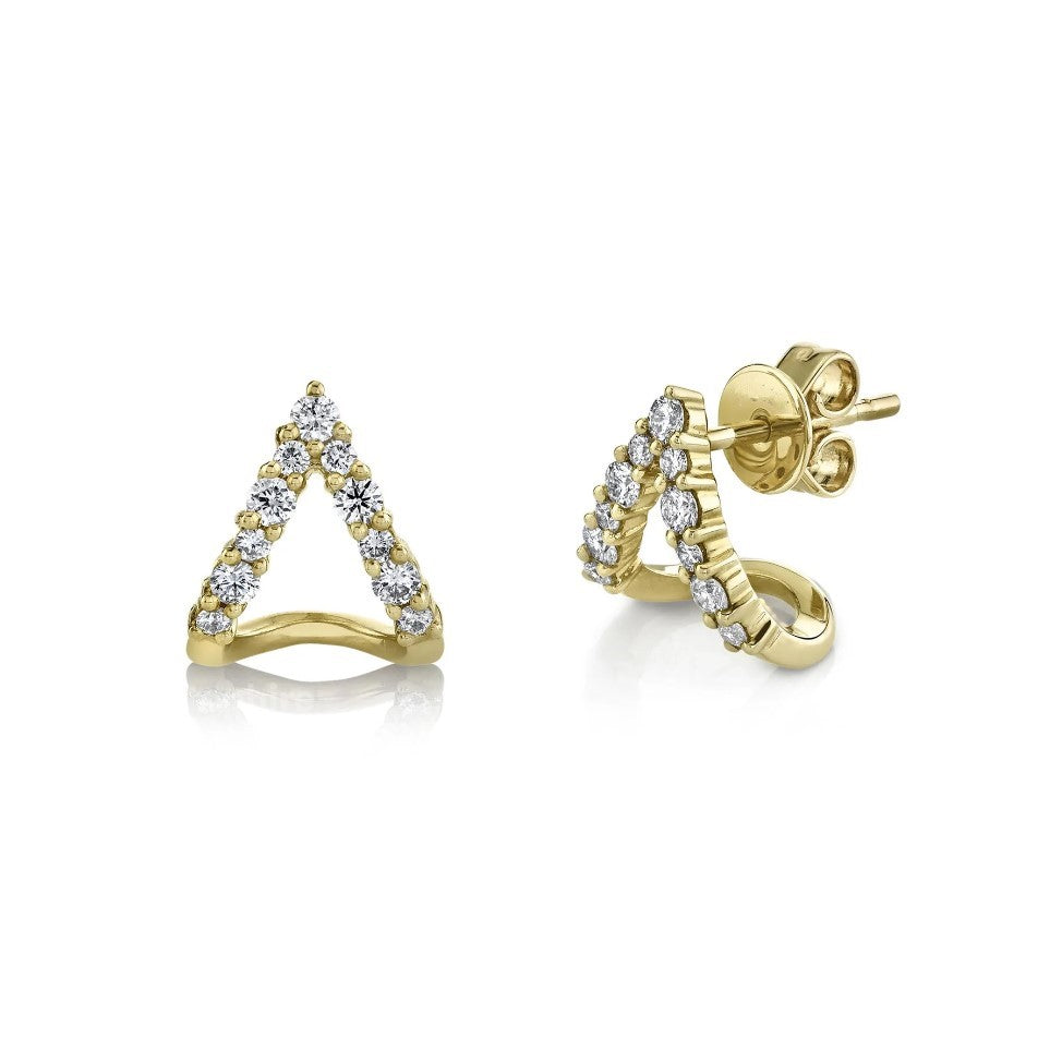14K Gold 0.36CT Diamond Chevron V Stud Earrings Round Cut Natural Pushback