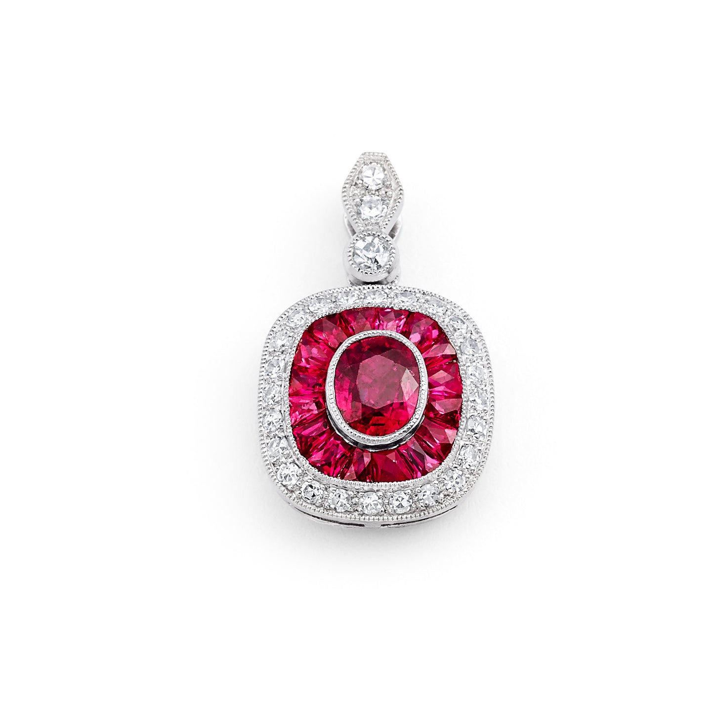 Art Deco Ruby Diamond Platinum Pendant Necklace Natural Chain Included