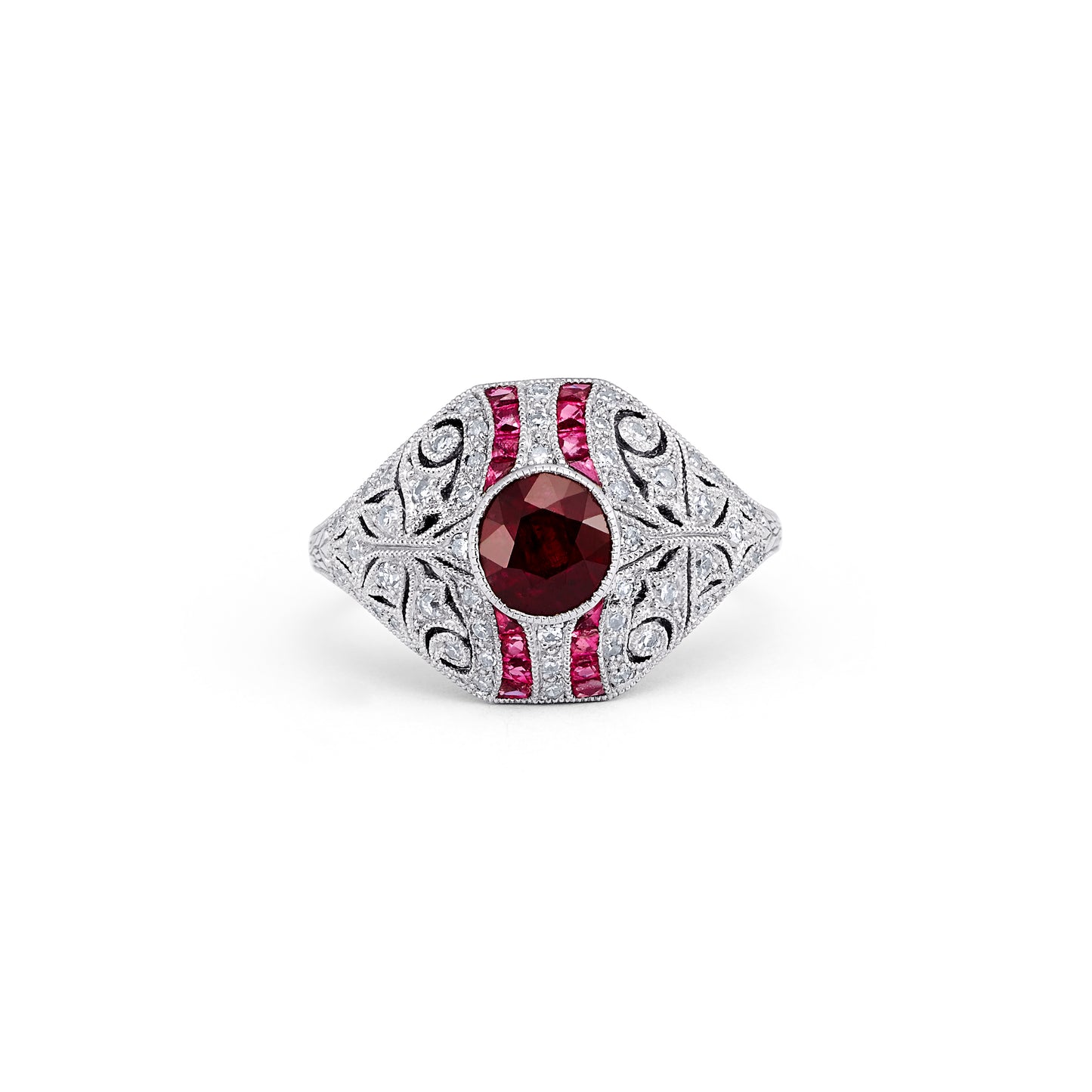 GIA Art Deco Ruby Diamond Platinum Ring