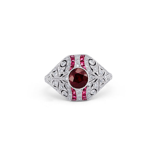 GIA Art Deco Ruby Diamond Platinum Ring