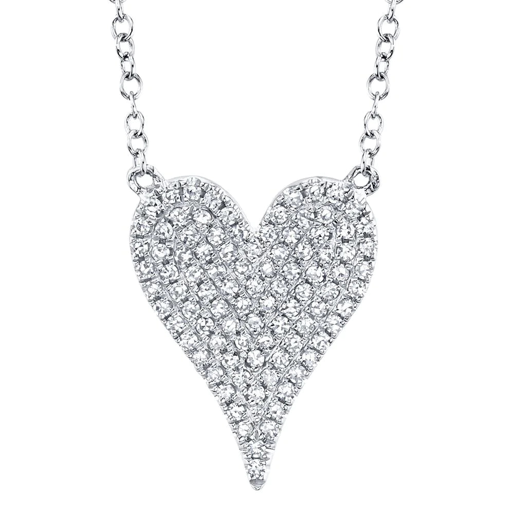 14K Gold 0.20CT Diamond Heart Pendant Necklace Pave Round  Valentines Day