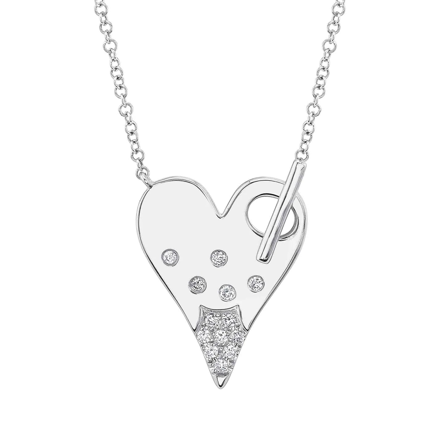 Diamond Heart Pendant Necklace 14K Yellow Gold Bezel Set Floating Round 0.13 CT