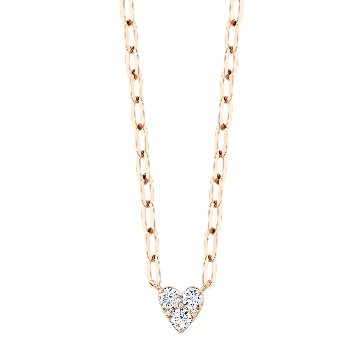 14K White Gold Diamond Heart Pendant Necklace Paper Clip Link Chain 0.40 CT