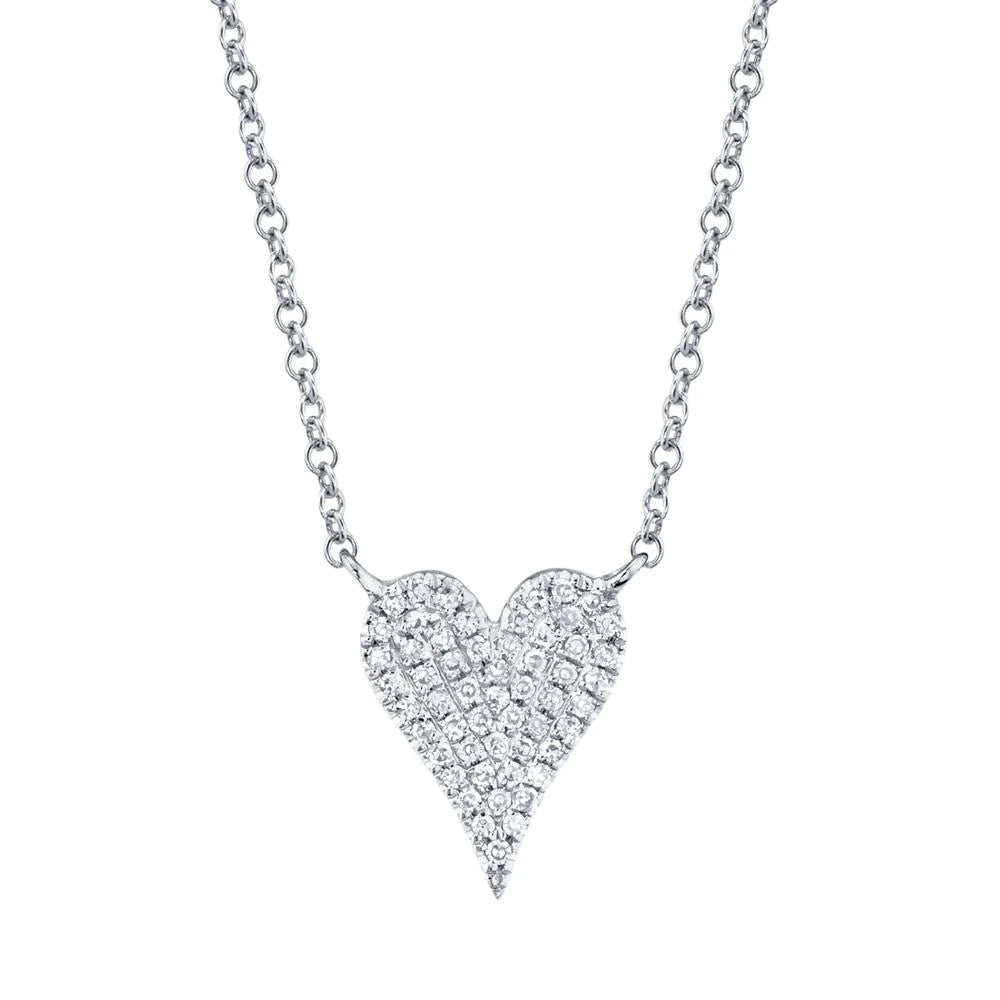 Diamond Heart Pendant Necklace 14K Rose Gold Round Cut Pave Love 0.11 CT V Day