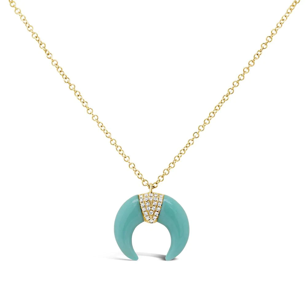 Diamond Turquoise Crescent Pendant Necklace 14k White Gold Natural Pave 1.84TCW