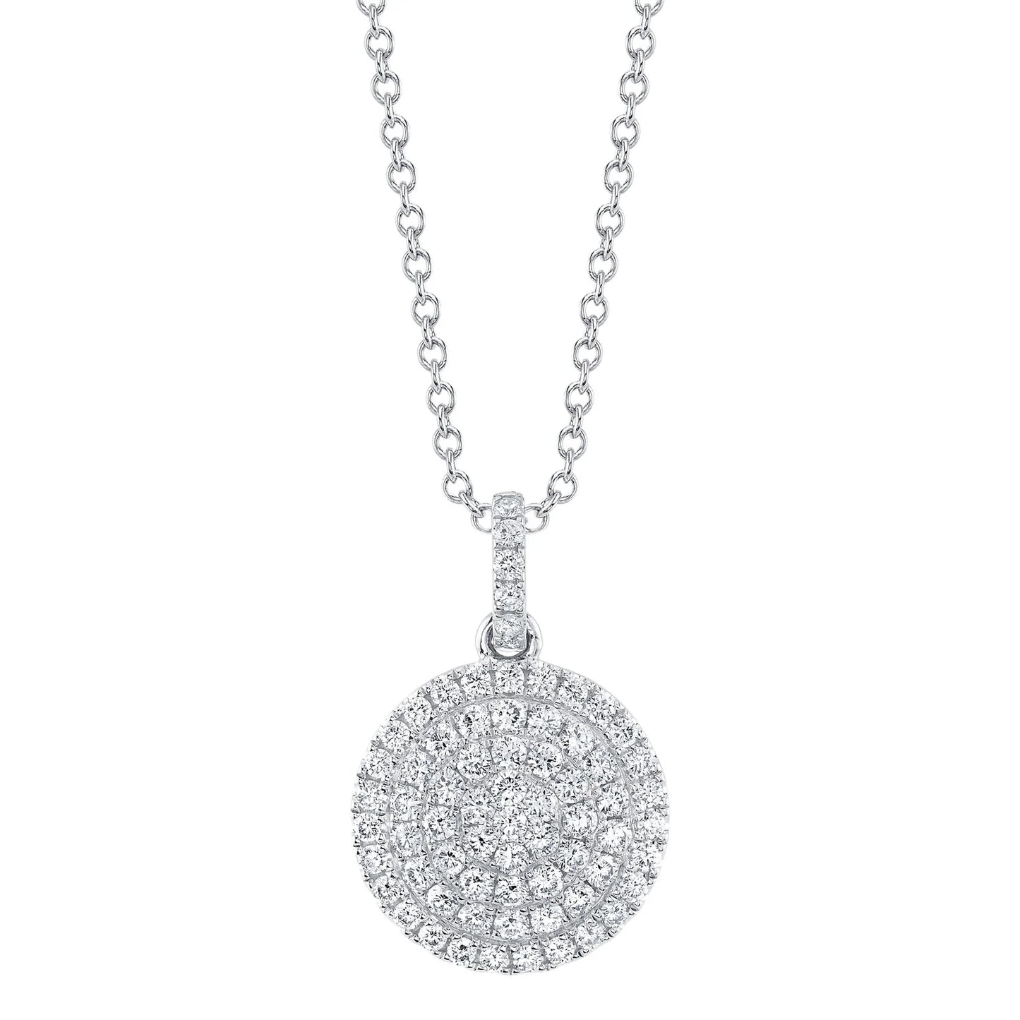 Diamond Circle Disc Necklace 14K Yellow Gold 1.02CT Round Cut Natural Womens
