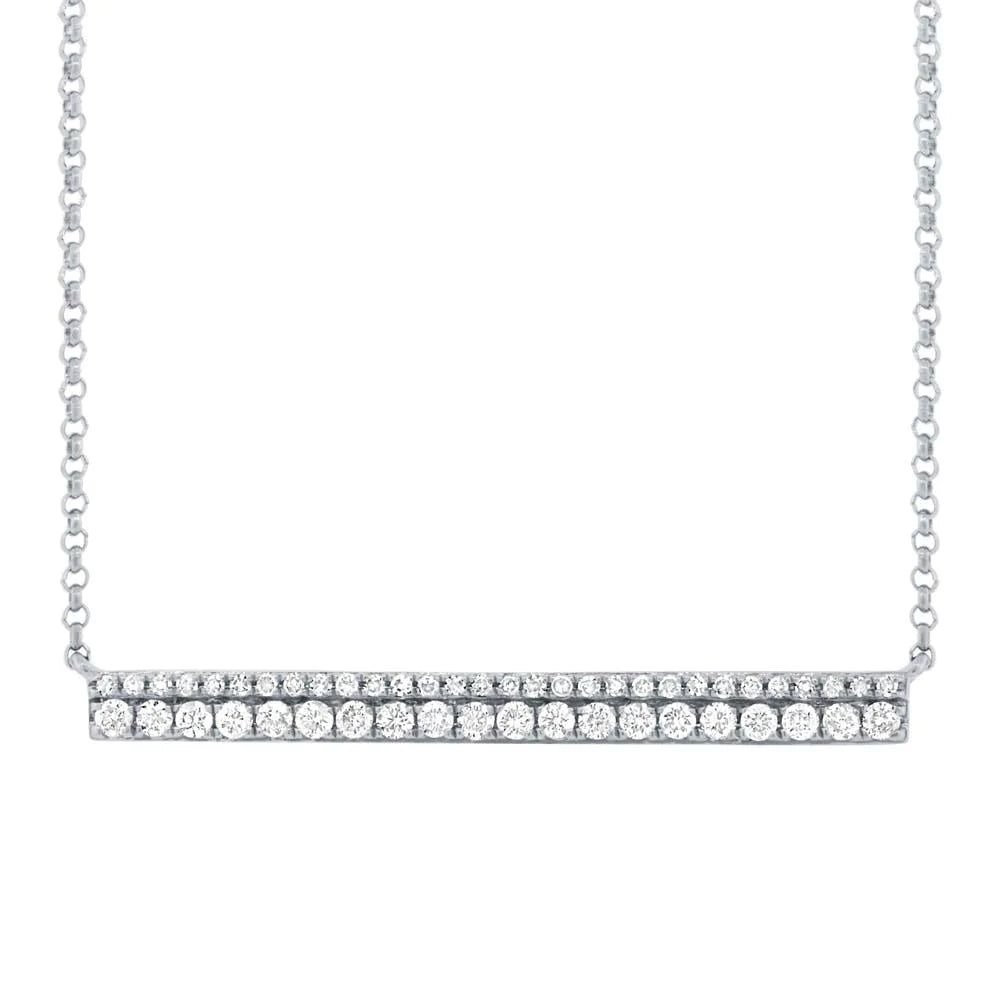 Diamond Double Row Bar Pendant Necklace 14k Yellow Gold Natural Round Cut 0.34ct