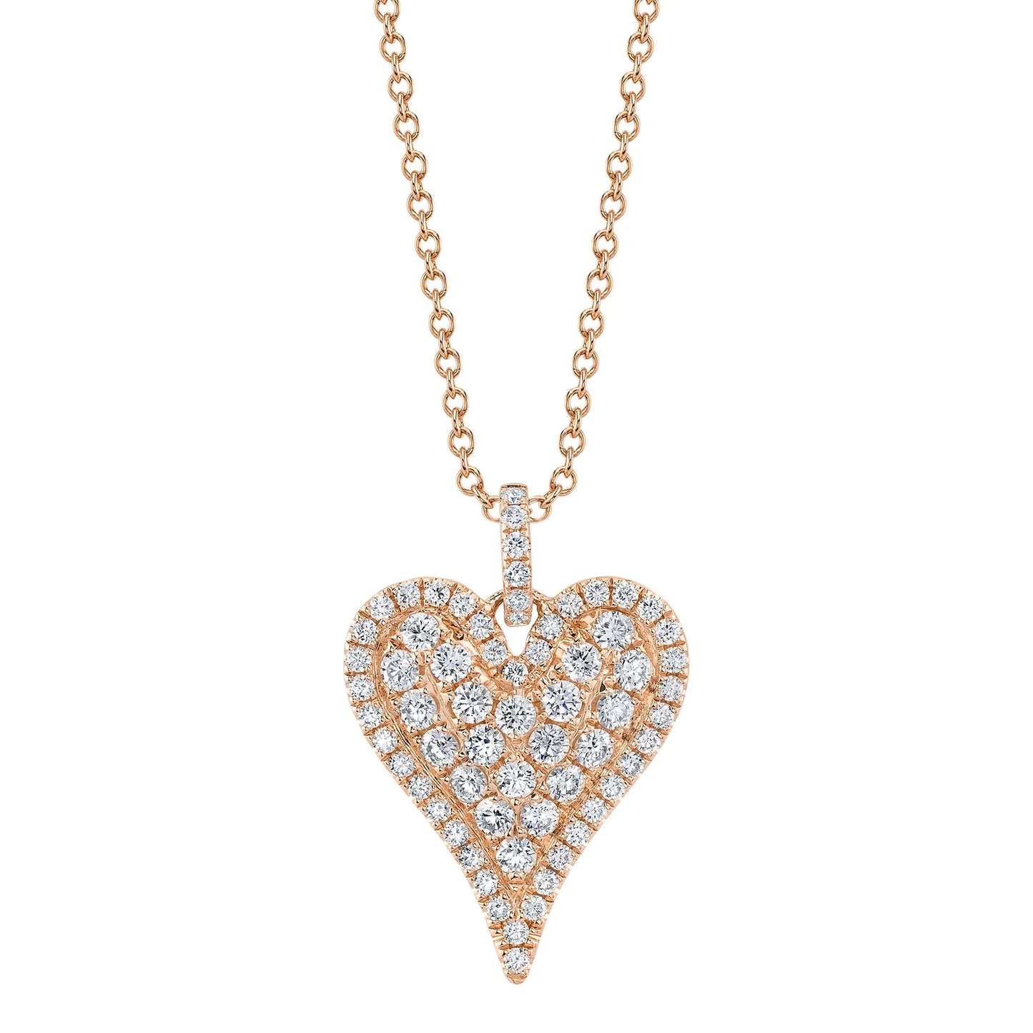 Diamond Heart Pendant Necklace 14K Yellow Gold 1.31CT Round Cut Natural Womens