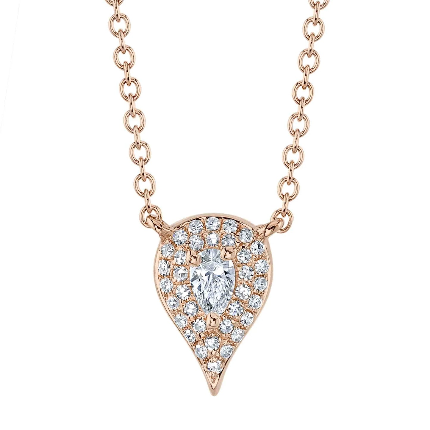 Pear Diamond Teardrop Pendant Necklace 14K White Gold Water Drop 0.16 CT Natural