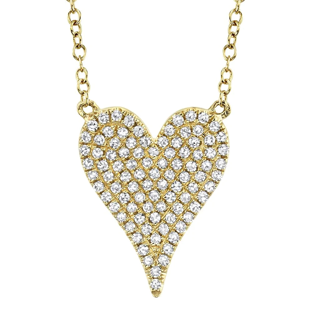 14K Gold 0.20CT Diamond Heart Pendant Necklace Pave Round  Valentines Day