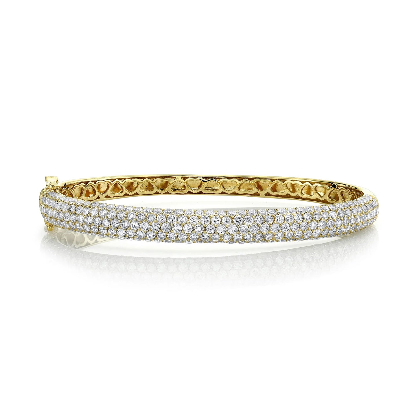 14K Gold 5.24 CT Pave Diamond Bangle Bracelet Womens Wide Clasp Lock Round