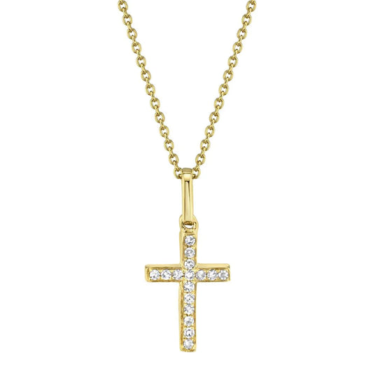 14K Gold Diamond Small Cross Pendant Necklace