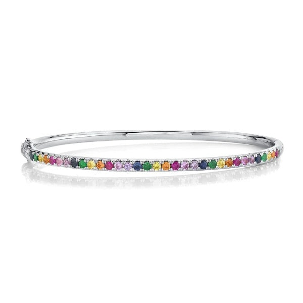 14K Gold 1.18 CT Multi Color Gemstone Rainbow Bangle Bracelet Round Cut