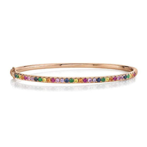 14K Gold 1.18 CT Multi Color Gemstone Rainbow Bangle Bracelet Round Cut