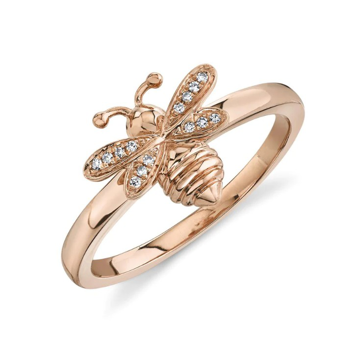 14K Gold 0.03 CT Diamond Bee Ring