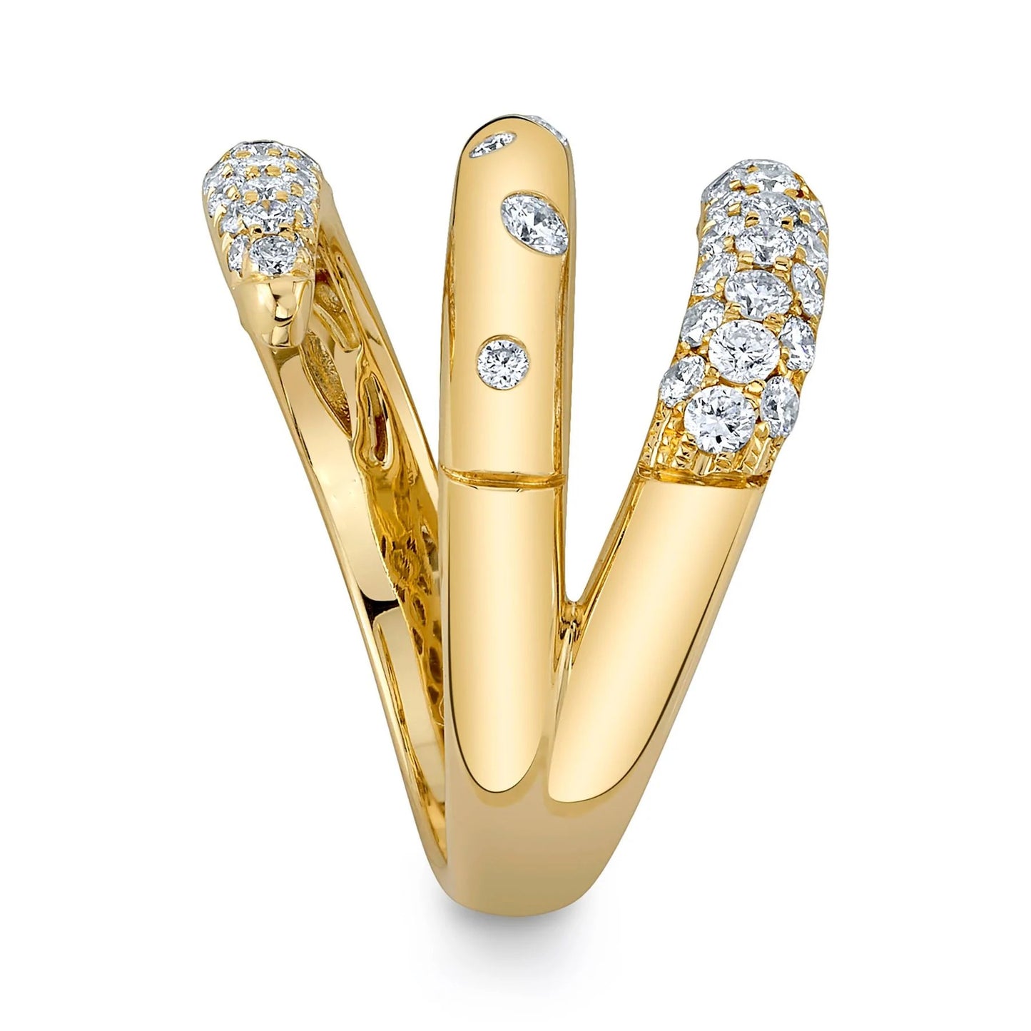 14K Yellow Gold Diamond Wrap Bypass Ring 1.00 CT