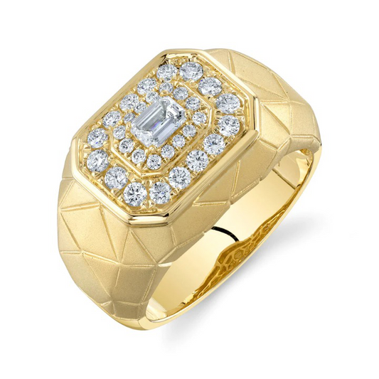 14K Gold Diamond Matte Satin Men's Ring