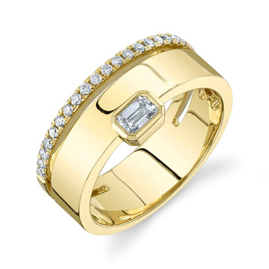 14K Gold Emerald-Cut Diamond Wedding Band Ring