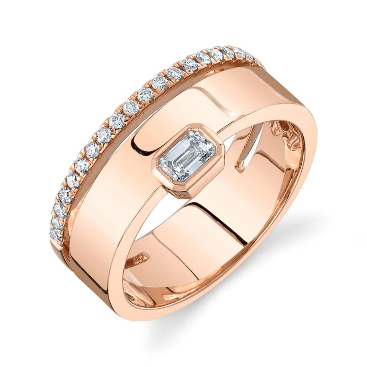14K Gold Emerald-Cut Diamond Wedding Band Ring
