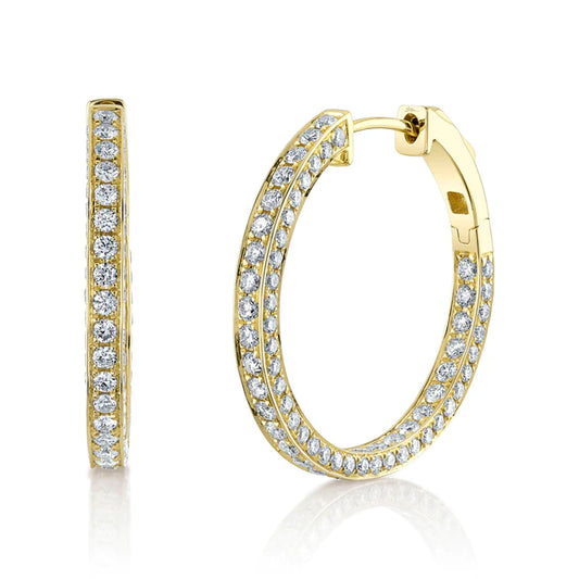 14K Gold Diamond Hoop Earrings