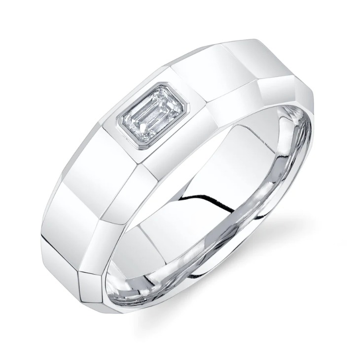 14K Gold Emerald-Cut Diamond Bezel Men's Ring